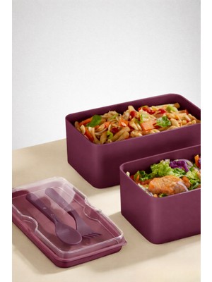 Orvila Mega Boy 2 Katlı Yemek Saklama Kabı 2 Litre - Kendinden Çatal Kaşık Servisli Lunch Box Set
