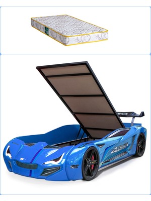 Setay Arabalı Yatak, Mercedes Rüzgarlıklı Bazalı Arabalı Yatak - Mavi + 1 Adet Comfort Yatak