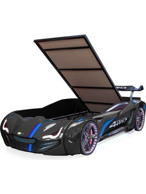 Setay Arabalı Yatak, Mercedes Full Ledli Rüzgarlıklı Bazalı Arabalı Yatak - Siyah