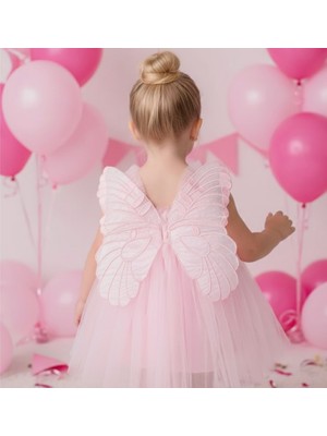Kız Bebek Çocuk Kanatlı Doğum Günü Parti Düğün Özel Gün Tüllü Tütü Astarlı Prenses  Elbise