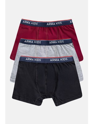 Arma Yıldız Erkek Çocuk Boxer Düz Renkli 3'lü Paket Pamuklu Likralı İç Çamaşırı