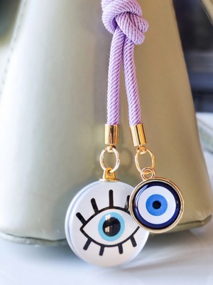Ipli Nazar Boncuklu Göz Figürlü Beyaz Çanta Süsü