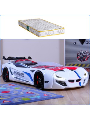 Setay Arabalı Yatak, Mercedes Rüzgarlıklı Arabalı Yatak - Beyaz + 1 Adet Comfort Yatak