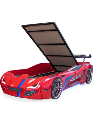 Setay Arabalı Yatak, Mercedes Full Ledli Rüzgarlıklı Bazalı Arabalı Yatak - Kırmızı