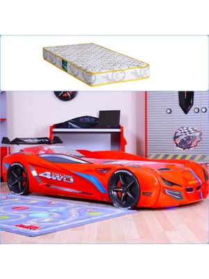 Setay Arabalı Yatak, Mercedes Rüzgarlıklı Arabalı Yatak - Kırmızı + 1 Adet Comfort Yatak