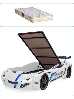 Setay Arabalı Yatak, Mercedes Rüzgarlıklı Bazalı Arabalı Yatak - Beyaz + 1 Adet Comfort Yatak