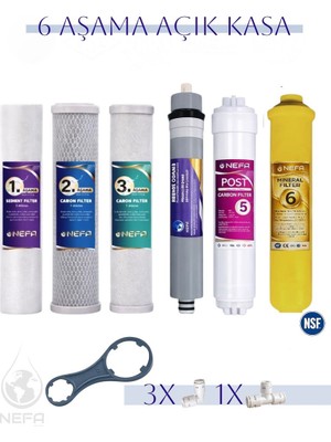 Nefa Açık Kasa Su Arıtma ve Ihlas Aura Cebilion -Compact Model- Uyumlu Extra Mineral 6'lı Filtre Seti