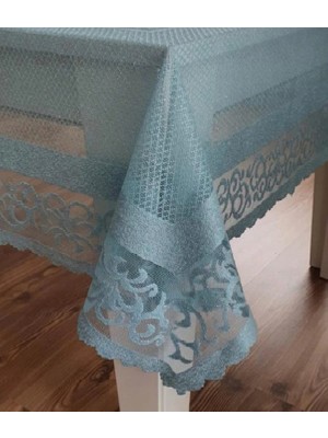 Raşel Örme 140X180 Pano Desenli Masa Örtüsü Turkuaz Mavi