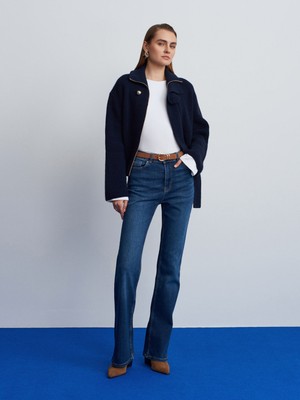 Dilvin 72110 Yüksek Bel Ispanyol Paça Jean-Mavi