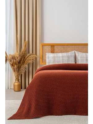 Çift Kişilik Pike Seti Pamuklu - 210 × 230 Pamuklu Yatak Örtüsü Seti Waffle Desenli 4 Parça