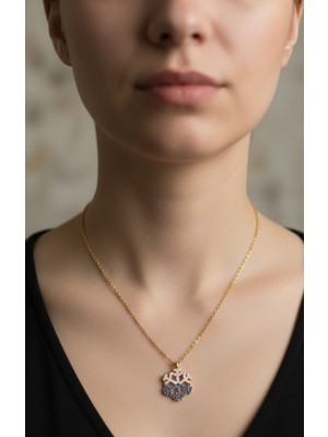 Artepieza Altın Renk Rodyumlu Renkli Zirkon Taşlı Kar Tanesi Kolye Altın Renk Çelik Kolye-Renkli Taş Kolye