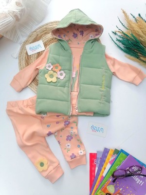 Hippıl Yelekli Çiçek Desen 3'lü Takım