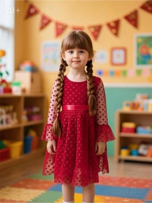 Lunas Tekstil Tokalı Puantyeli Kabarık Tüllü Elbise