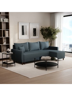 Enza Home Smart Plus Yataklı Köşe Takımı, Kadife Dokulu - Lacivert