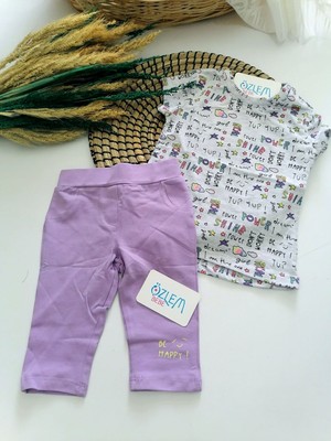 Genel Yıldız Yıldız Desenli Tişört&tayt 2'li Takım Lila - 3-4 Yaş