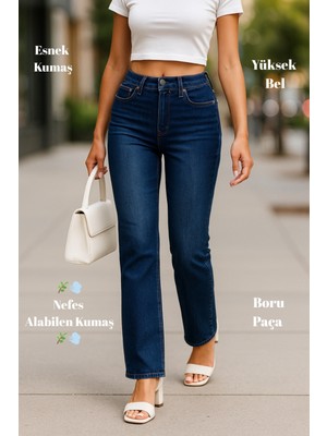 Kadın Boru Paça Yüksek Bel Regular Fit Likralı Pantolon