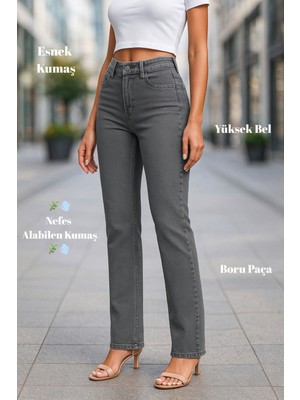 Kadın Boru Paça Yüksek Bel Regular Fit Likralı Pantolon