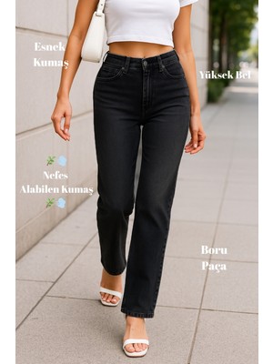 Kadın Boru Paça Yüksek Bel Regular Fit Likralı Pantolon