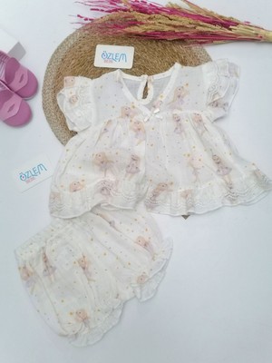 Genel Balerin Tavşan Fistolu Müslin 2'li Takım Beyaz - 18 Ay