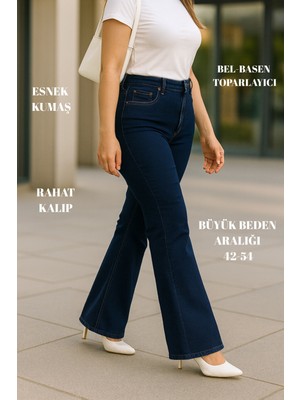 Cedy Denım - Kadın Siyah Büyük Beden Ispanyol Paça Yüksek Bel Skinny Fit Likralı Pantolon  C628