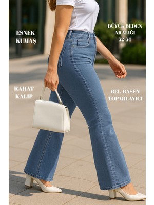 Cedy Denım - Kadın Siyah Büyük Beden Ispanyol Paça Yüksek Bel Skinny Fit Likralı Pantolon  C628