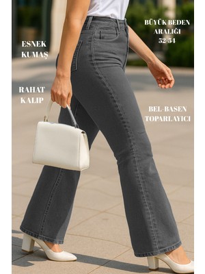 Cedy Denım - Kadın Siyah Büyük Beden Ispanyol Paça Yüksek Bel Skinny Fit Likralı Pantolon  C628