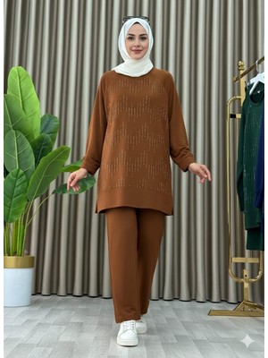 Taş Baskı Desenli Tunik Pantolon Ikili Takım