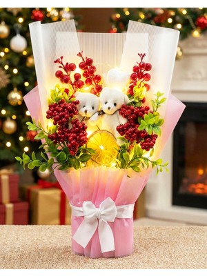 UltraNova Işıklı Kokina Buket, Ayıcıklı Çiçek, Sevgiliye Hediye, Yılbaşı Sürprizi