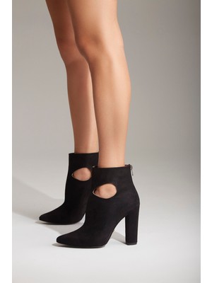 Ayakkabı Prensi Destini Kalın Topuk Siyah Suet 10 cm Kadın Bot & Bootie, Topuklu Ayakkabı