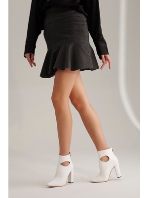 Ayakkabı Prensi Destini Kalın Topuk Beyaz Mat 10 cm Kadın Bot & Bootie, Topuklu Ayakkabı