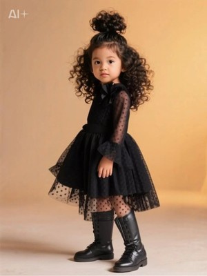 Lunas Tekstil Tokalı Puantyeli Kabarık Tüllü Elbise