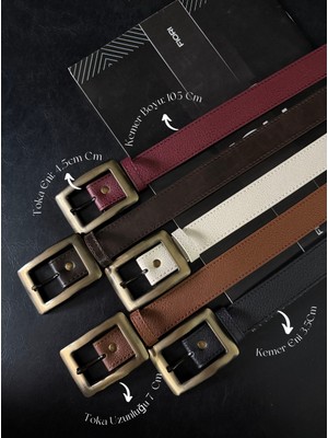 Fiori Antik Kare Gold Tokalı Kadın Pantolon Kemeri, Ceket Kemeri, Elbise Kemeri, Gömlek Kemeri