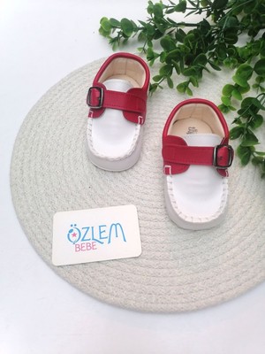 Papulin Beyaz Zemin Kemerli Model Ayakkabı Kırmızı  - 17 Numara