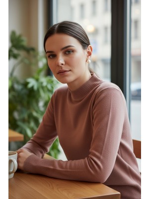 Mandala Tekstil Kadın Basic Triko Yarım Balıkçı Kazak