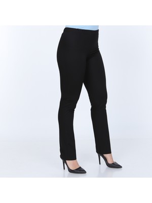 Gül Moda Büyük Beden Beli Lastikli Klasik Kumaş Pantolon Boru Paça Siyah