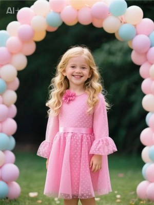 Lunas Tekstil Tokalı Puantyeli Kabarık Tüllü Elbise