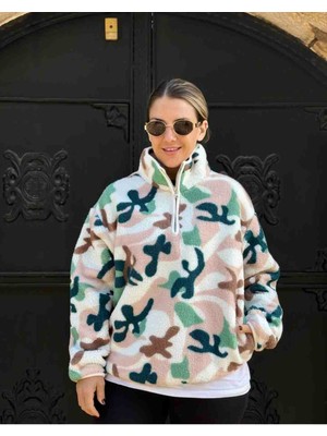 Desenli Peluş Polar Sweatshirt