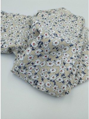 Elna Kumaş Bej Çiçek Desenli Viskon‑pamuk Kumaş – Drapeli, Yumuşak ve Nefes Alan Doku | 150 cm x 100 cm ELNV20