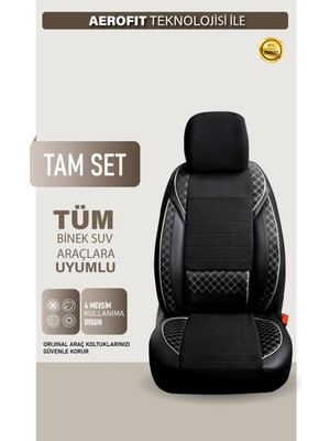 Castor Otomotiv Cstr Mini Copper Contryman Uyumlu Yarı Deri Oto Koltuk Kılıfı Ön/arka Set Elix Seri Siyah-Beyaz