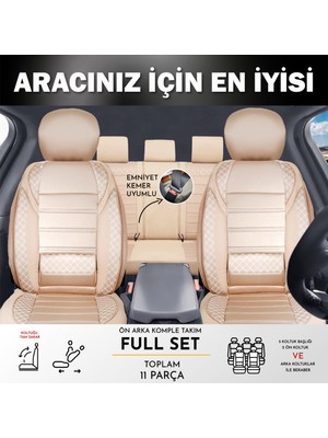 Castor Otomotiv Cstr Skoda Karaq Uyumlu Yarı Deri Oto Koltuk Kılıfı  5 Li Set Alta Bej