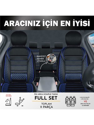 Castor Otomotiv Cstr Bmw X5 Uyumlu Yarı Deri Oto Koltuk Kılıfı 5 Li Set Alta Siyah-Mavi