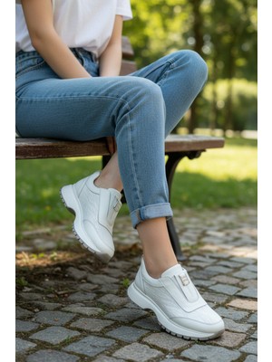 Konfores 1965-273061 Hakiki Deri Anatomik Tabanlı Kadın Sneakers Ayakkabı - NKT01965-BEYAZ-37