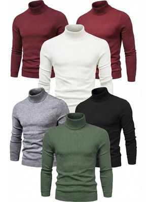 Silerra 6'lı Siyah, Beyaz, Bordo, Gri, Haki Unisex Kaşkorse Boğazlı Full Likralı Fitilli Body Kazak