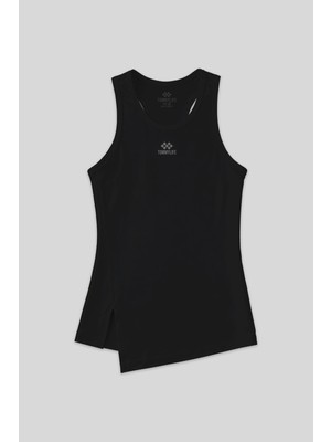 Tommy Life Siyah Yırtmaç Detaylı O Yaka Sıfır Kollu Standart Kalıp Kadın Spor Atlet - 97256