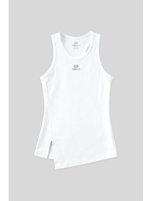 Tommy Life Beyaz Yırtmaç Detaylı O Yaka Sıfır Kollu Standart Kalıp Kadın Spor Atlet - 97256