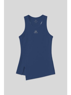 Tommy Life İndigo Yırtmaç Detaylı O Yaka Sıfır Kollu Standart Kalıp Kadın Spor Atlet - 97256