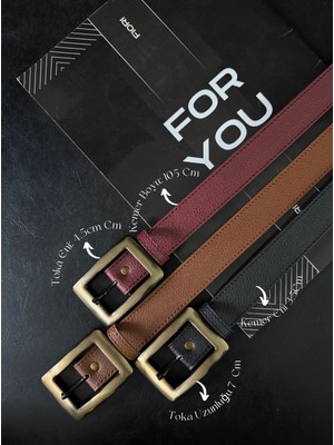 Fiori 3'lü Antik Kare Gold Tokalı Kadın Pantolon Kemeri, Ceket Kemeri, Elbise Kemeri, Gömlek Kemeri