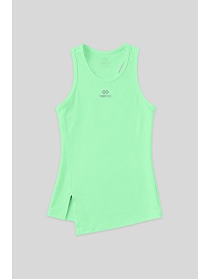 Tommy Life Neon Yeşil Yırtmaç Detaylı O Yaka Sıfır Kollu Standart Kalıp Kadın Spor Atlet - 97256