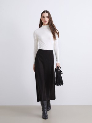 LC Waikiki Modest Siyah Beli Lastikli A Kesim Triko Etek