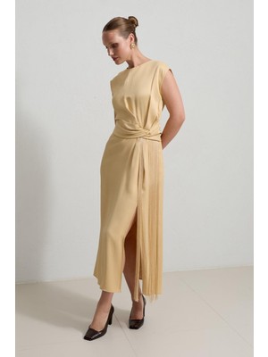 Setre Amber Püskül Ve Bel Detaylı Kolsuz Tam Kalıp Elbise